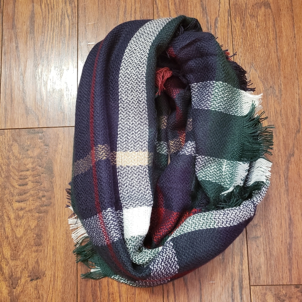 Blue plaid infinity scarf